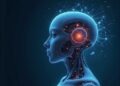 A digital artwork depicts a humanoid figure with a glowing brain and intricate circuitry, reflecting the essence of artificial intelligence. Connected nodes illustrate the seamless connectivity akin to cutting-edge Google AI Tools.