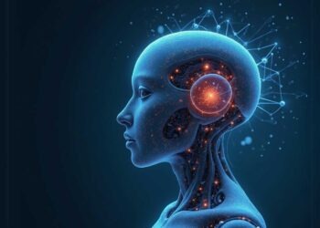 A digital artwork depicts a humanoid figure with a glowing brain and intricate circuitry, reflecting the essence of artificial intelligence. Connected nodes illustrate the seamless connectivity akin to cutting-edge Google AI Tools.